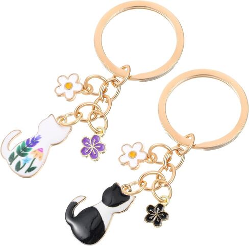Mabor 2PCS Cute Cat Keychain – Kawaii Enamel Cat Charm, Colorful Flower Design, Durable Alloy Key Ring for Women Men, Cats Lovers Gift, Bag & Backpack Accessories in Kuwait