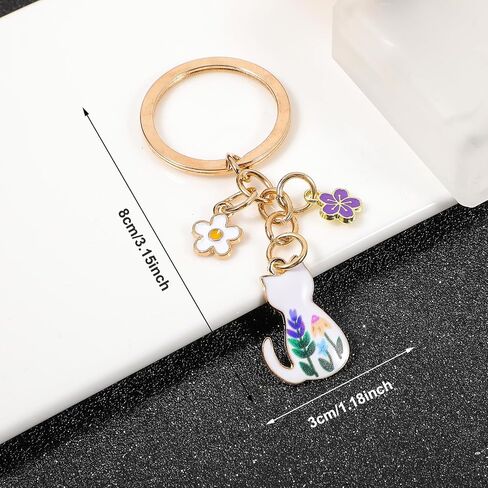 Mabor 2PCS Cute Cat Keychain – Kawaii Enamel Cat Charm, Colorful Flower Design, Durable Alloy Key Ring for Women Men, Cats Lovers Gift, Bag & Backpack Accessories in Kuwait