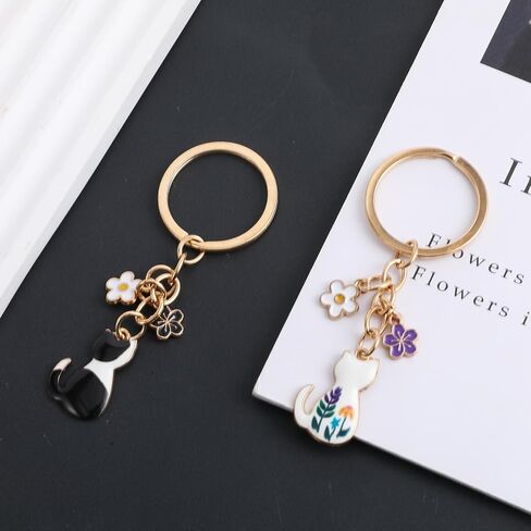 Mabor 2PCS Cute Cat Keychain – Kawaii Enamel Cat Charm, Colorful Flower Design, Durable Alloy Key Ring for Women Men, Cats Lovers Gift, Bag & Backpack Accessories in Kuwait