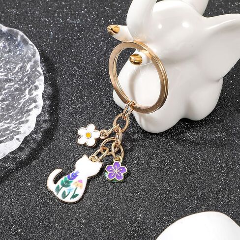 Mabor 2PCS Cute Cat Keychain – Kawaii Enamel Cat Charm, Colorful Flower Design, Durable Alloy Key Ring for Women Men, Cats Lovers Gift, Bag & Backpack Accessories in Kuwait