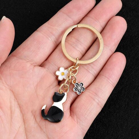 Mabor 2PCS Cute Cat Keychain – Kawaii Enamel Cat Charm, Colorful Flower Design, Durable Alloy Key Ring for Women Men, Cats Lovers Gift, Bag & Backpack Accessories in Kuwait