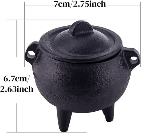Cast Iron Cauldron Smudge Pot with Snuffer Lid, Three-Leg Burner for White Sage Palo Santo, Meditation Yoga, Black in Kuwait