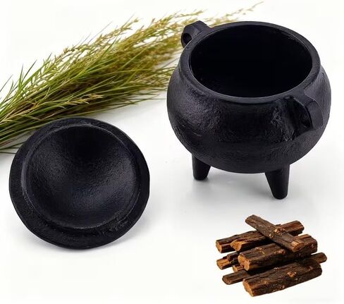 Cast Iron Cauldron Smudge Pot with Snuffer Lid, Three-Leg Burner for White Sage Palo Santo, Meditation Yoga, Black in Kuwait