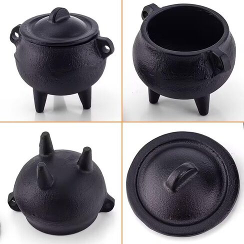 Cast Iron Cauldron Smudge Pot with Snuffer Lid, Three-Leg Burner for White Sage Palo Santo, Meditation Yoga, Black in Kuwait