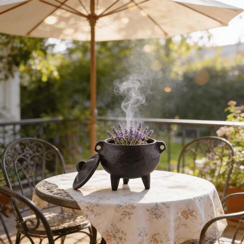 Cast Iron Cauldron Smudge Pot with Snuffer Lid, Three-Leg Burner for White Sage Palo Santo, Meditation Yoga, Black in Kuwait