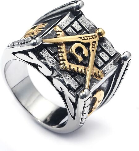 Fellow Craft Masonic Spiritual Ring Titanium Steel Sun Moon & Compass Square Vintage Freemason Signet Jewelry for Brotherhood Classic Collection in Saudi Arabia