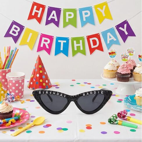 Birthday Sunglasses for Girls, Black Birthday Baddie Cat Eye Diamond Glasses for Women Bachelorette Birthday Party Gift Supplies in Saudi Arabia