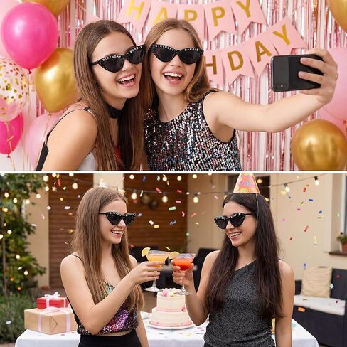 Birthday Sunglasses for Girls, Black Birthday Baddie Cat Eye Diamond Glasses for Women Bachelorette Birthday Party Gift Supplies in Saudi Arabia
