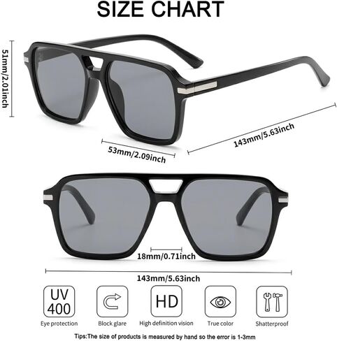 نظارات شمسية كلاسيكية كلاسيكية طراز Aviator للنساء والرجال مربعة وجسر مزدوج للحماية من الأشعة فوق البنفسجية، ظلال كلاسيكية من التسعينيات in Kuwait