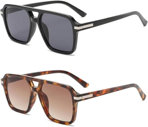 Vintage Retro Aviator Sunglasses for Women Men Square Double Bridge UV Protection Classic 90s Shades in Saudi Arabia
