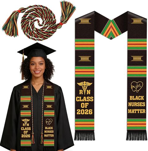 RN Black Nurses Grauation Stole - Kente Graduation Stole Honor Cord, 2026 Nursing School Black Female Nurse Graduates Medical Academic Ceremony Accessory Gifts in Saudi Arabia