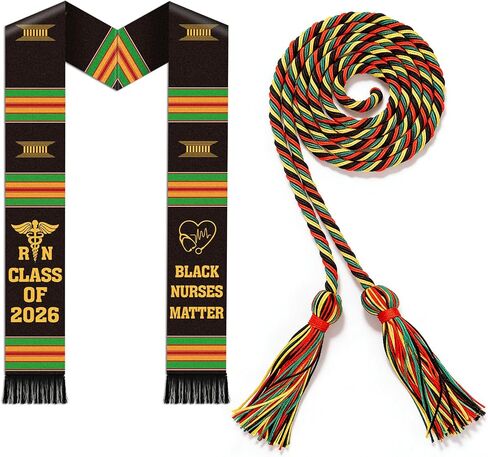 RN Black Nurses Grauation Stole - Kente Graduation Stole Honor Cord, 2026 Nursing School Black Female Nurse Graduates Medical Academic Ceremony Accessory Gifts in Saudi Arabia