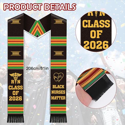 RN Black Nurses Grauation Stole - Kente Graduation Stole Honor Cord, 2026 Nursing School Black Female Nurse Graduates Medical Academic Ceremony Accessory Gifts in Saudi Arabia