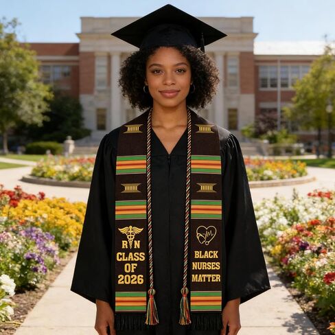RN Black Nurses Grauation Stole - Kente Graduation Stole Honor Cord, 2026 Nursing School Black Female Nurse Graduates Medical Academic Ceremony Accessory Gifts in Saudi Arabia