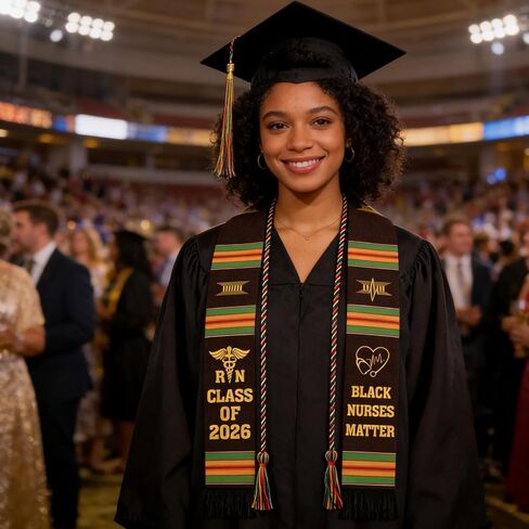 RN Black Nurses Grauation Stole - Kente Graduation Stole Honor Cord, 2026 Nursing School Black Female Nurse Graduates Medical Academic Ceremony Accessory Gifts in Saudi Arabia