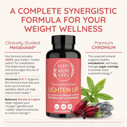 Happy Healthy Hippie GLP-1 Supplement (Metabolaid™ + Chromium) + Appetite Suppressant for Women | Metabolism Booster (AMPK) for Weight | Belly Fat Burner | Hunger & Cravings Control - 30 Vegan Caps in Saudi Arabia