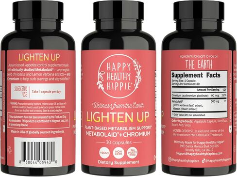 Happy Healthy Hippie GLP-1 Supplement (Metabolaid™ + Chromium) + Appetite Suppressant for Women | Metabolism Booster (AMPK) for Weight | Belly Fat Burner | Hunger & Cravings Control - 30 Vegan Caps in Saudi Arabia