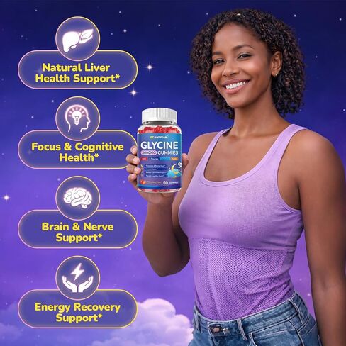 Glycine Gummies, Glycine 3g Supplements with NAC, L-Theanine, GABA, for Sleep, Relax, Nerve & Brain Support, Sugar Free, Vegan, Strawberr Flavor, 60 Cts in Saudi Arabia