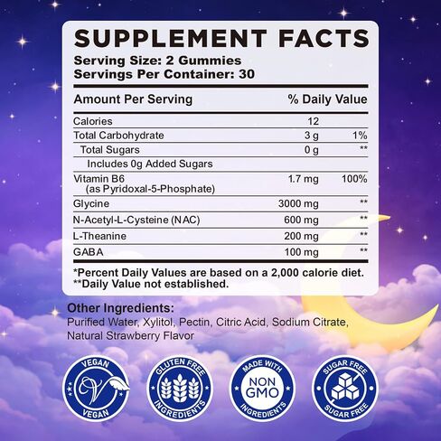 Glycine Gummies, Glycine 3g Supplements with NAC, L-Theanine, GABA, for Sleep, Relax, Nerve & Brain Support, Sugar Free, Vegan, Strawberr Flavor, 60 Cts in Saudi Arabia