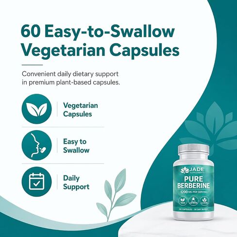 Jade Supplements Pure Berberine, 60 Vegetarian Capsules - Gluten Free & Non-GMO in Kuwait