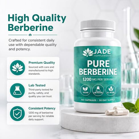 Jade Supplements Pure Berberine, 60 Vegetarian Capsules - Gluten Free & Non-GMO in Kuwait