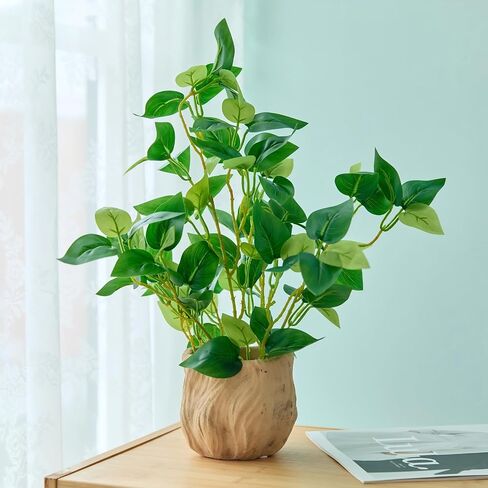 16'' Fake Pothos Plant Decorative Artificial Plant in Yellow Embossed Pot Real Looking Faux Greenery for Modern Home Farmhouse Office Bathroom Bedroom Indoor Decoration in Saudi Arabia