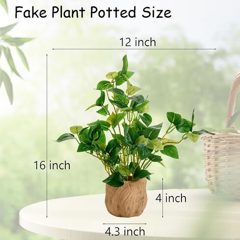 16'' Fake Pothos Plant Decorative Artificial Plant in Yellow Embossed Pot Real Looking Faux Greenery for Modern Home Farmhouse Office Bathroom Bedroom Indoor Decoration in Saudi Arabia