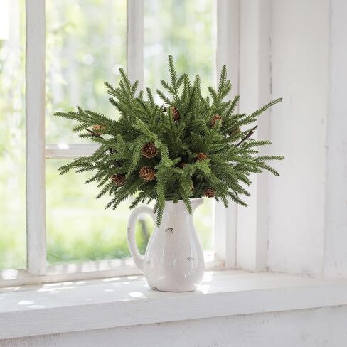 Dapclca Christmas Norfolk Pine Branches with Warm Light, Artificial Xmas Greenery Leaves Stems and Tree Branches for DIY Garlands, Wreaths, Crafts, Holiday and Home Centerpiece Table Decorations in Saudi Arabia