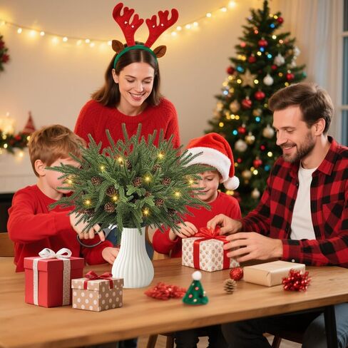 Dapclca Christmas Norfolk Pine Branches with Warm Light, Artificial Xmas Greenery Leaves Stems and Tree Branches for DIY Garlands, Wreaths, Crafts, Holiday and Home Centerpiece Table Decorations in Saudi Arabia