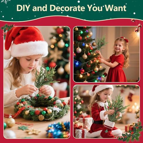Dapclca Christmas Norfolk Pine Branches with Warm Light, Artificial Xmas Greenery Leaves Stems and Tree Branches for DIY Garlands, Wreaths, Crafts, Holiday and Home Centerpiece Table Decorations in Saudi Arabia