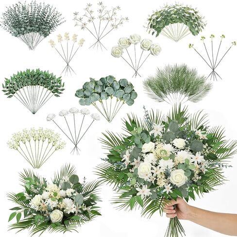 120 Pcs 5 Kinds Mixed Artificial Eucalyptus Stems Bulk Silver Dollar Eucalyptus Leaves Bundle Faux Plants Greenery for DIY Bouquets Floral Arrangement Wedding in Saudi Arabia