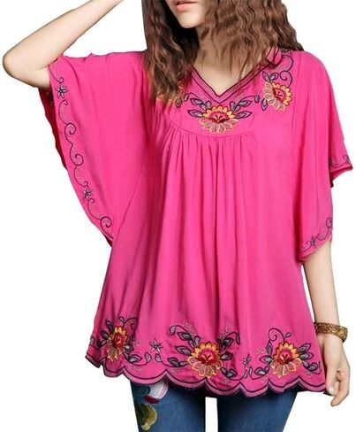 Kafeimali Women's Casual Embroidery Sleeve Tops Shirt Tunic Blouse in Saudi Arabia