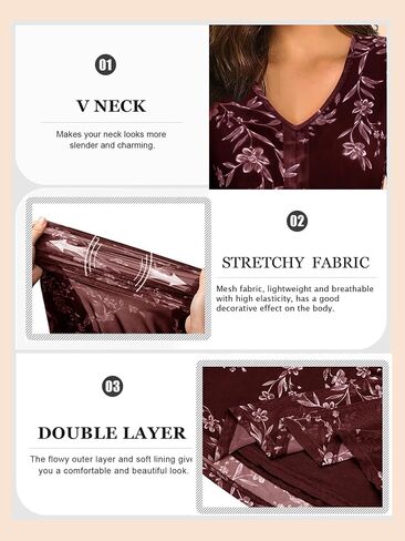 Women's Long Sleeve Tunic Tops Casual Loose Fit Floral Blouses Mesh Pleated Layered Shirt S-XXL in Kuwait