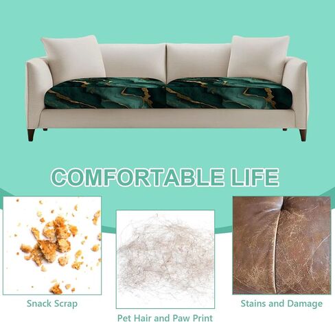 2pcs Green Marble Couch Cushion Covers Luxury Sofa Cushion Covers Replacement Stretch Washable Seat Cushion Covers in Saudi Arabia