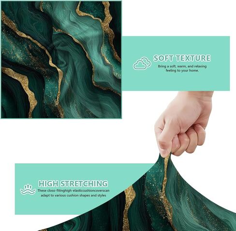 2pcs Green Marble Couch Cushion Covers Luxury Sofa Cushion Covers Replacement Stretch Washable Seat Cushion Covers in Saudi Arabia