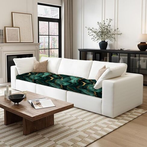 2pcs Green Marble Couch Cushion Covers Luxury Sofa Cushion Covers Replacement Stretch Washable Seat Cushion Covers in Saudi Arabia