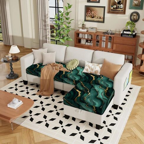 2pcs Green Marble Couch Cushion Covers Luxury Sofa Cushion Covers Replacement Stretch Washable Seat Cushion Covers in Saudi Arabia
