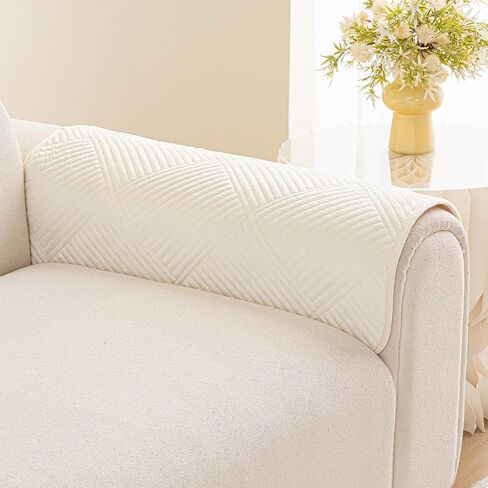 Couch Cover for Sofa, Diamond-Shaped Sofa Covers for Pets Washable, Funny Fuzzy Couch Arm Covers Protector, Non Slip Furniture Slipcovers for sectional Cover(1PC, Beige White, 28"×28") in Saudi Arabia