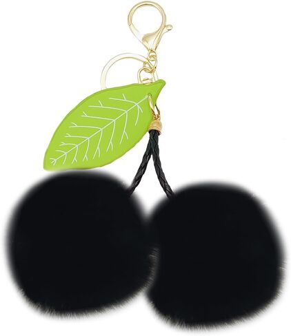 Cute Cherry Leaf Bag Key Chain Keyring Car Key Soft Plush Pompoms Keychain for Women Pendant Accessories in Saudi Arabia