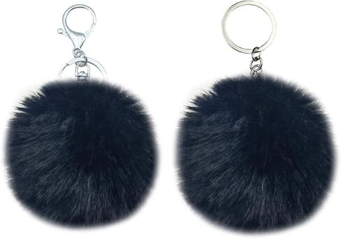 2 Pieces Pom Pom Keychain Artificial Rabbit Fur Puff Ball Pompom Key Ring Tote Bag Pendant for Women in Saudi Arabia