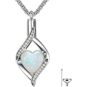 925 Sterling Silver Teardrop Urn Necklace for Ashes, Heart Shape Birthstone Urn Pendant Memorial Keepsake Cremation Jewelry for Women Pet Dog Cat Human Ashes, 18"+2" in Saudi Arabia