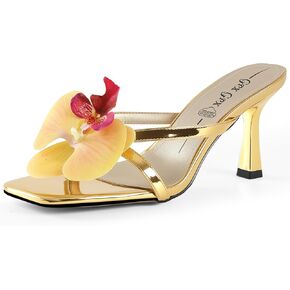 Women's Flower Kitten Heels Slide Sandals Comfortable Slip On Open Toe Summer Weddings Parties Beach Floral Heels Sandals in Saudi Arabia