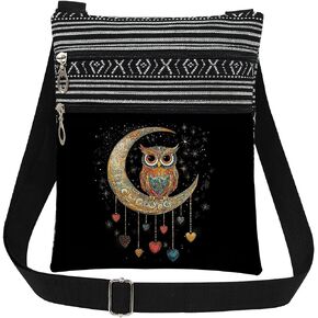 Owl Moon Print Women Crossbody Bag Starry Sky with Owl Heart Adjustable Strap Messenger Bag Daily Use Zipper Purse Travel Wallet Birthday Christmas Gift for Friend Adults in Saudi Arabia