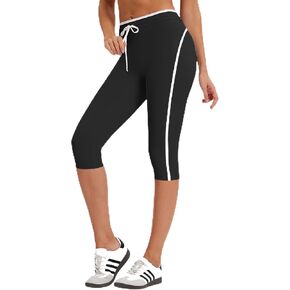 MOOSLOVER Women High Waisted Capri Leggings Drawstring Color Block Capris Stretch Compression Workout Yoga Pants(S,Black) in Saudi Arabia