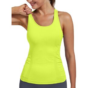 Women's Seamless Workout Tank Top with Built in Bra, Slim Fit Side-Ruched Racerback Yoga Athletic Shirt in Saudi Arabia