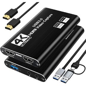 Video Capture Card, USB 3.0 Capture Card 4K HDMI Loop-Out, 1080P 60FPS/2K 30FPS Video Game Capture for Works for PS5/Camera/PC in Saudi Arabia
