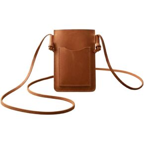 Leather Crossbody Phone Bag for Women - Small Phone Purse, Genuine Leather Phone Holder, Slim Crossbody Wallet Bag, Caramel Brown in Saudi Arabia