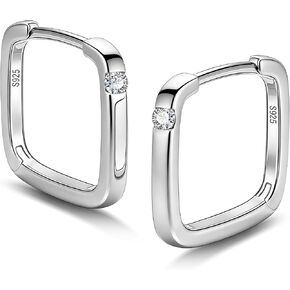 Dainty S925 Silver Square Hoop Earrings for Women Lightweight Crystal Small Open Square Huggies in Saudi Arabia