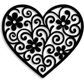Vineland Black Metal Heart Wall Art, 11.8 Inch Modern Minimalist Sculpture, Floral Pattern Design for Living Room Bedroom Bathroom, Matte Finish Boho Home Decor in Saudi Arabia