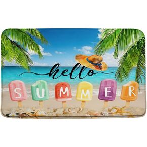 Summer Bath Mat Ocean Beach Colorful Flip Flops Starfish Palm Leaves Funny Hawaiian Soft Memory Foam Rug for Bathroom Kitchen in Saudi Arabia